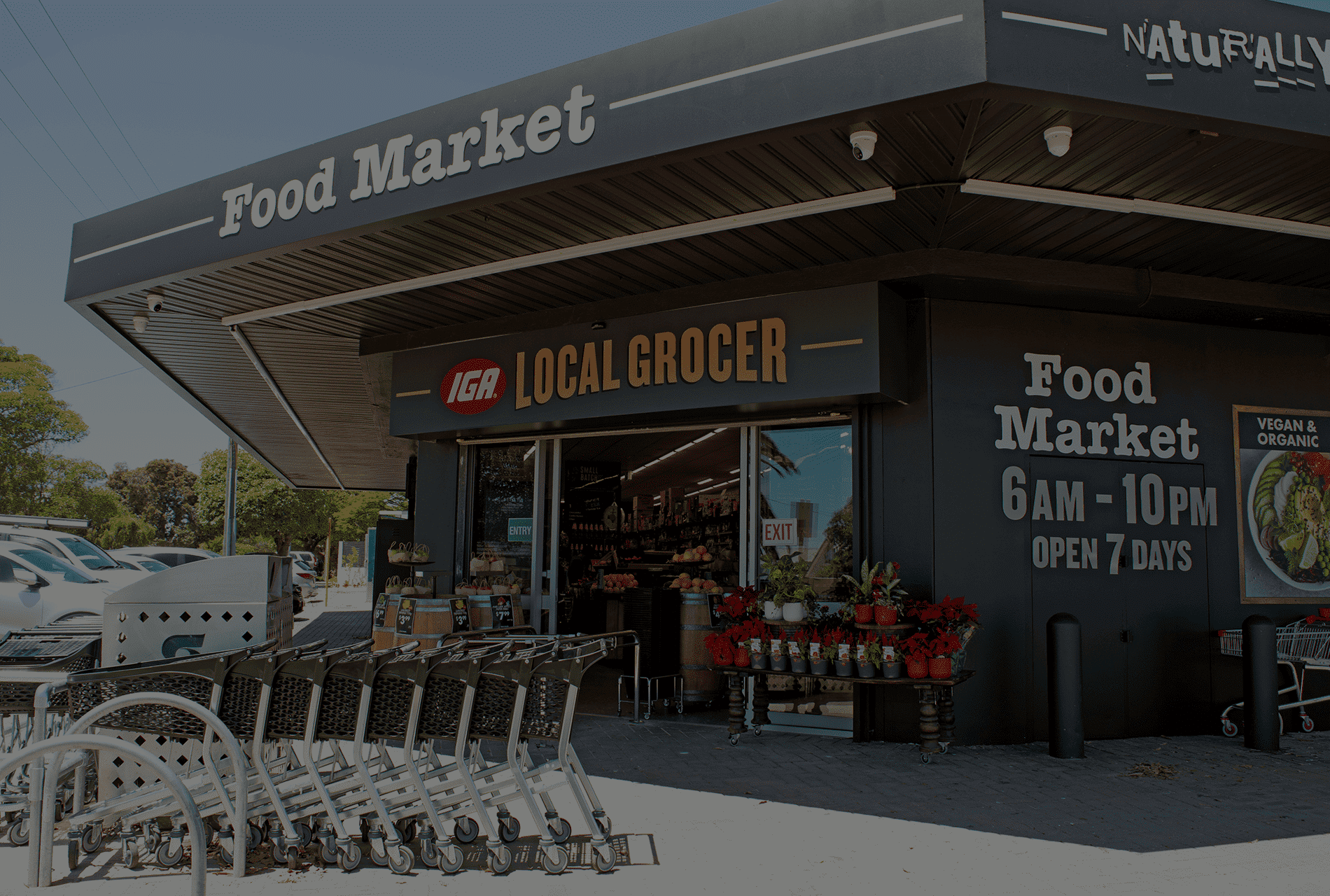 Perth retail store displaying shopfront signage with shopping trolleys