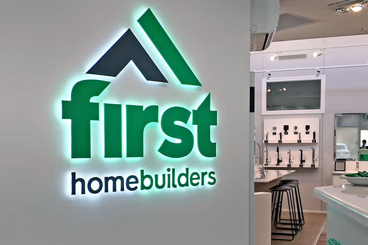 Illuminated halo lit Perth reception sign Illuminated Signage 3 First Homebuilders Halo lit illuminated logo in reception of Perth office building