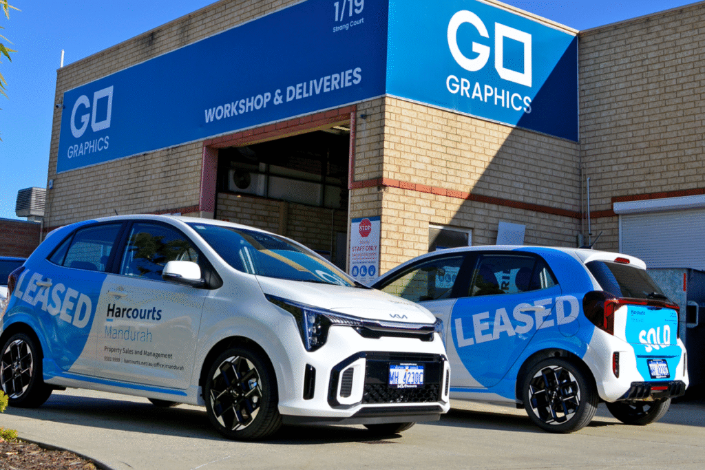 car wraps ad signage Perth Designing Fleet Graphics That Actually Work: Expert Tips From WA’s Vehicle Signage Specialists 7 Perth Harcourts car fleet with vehicle graphics and wraps