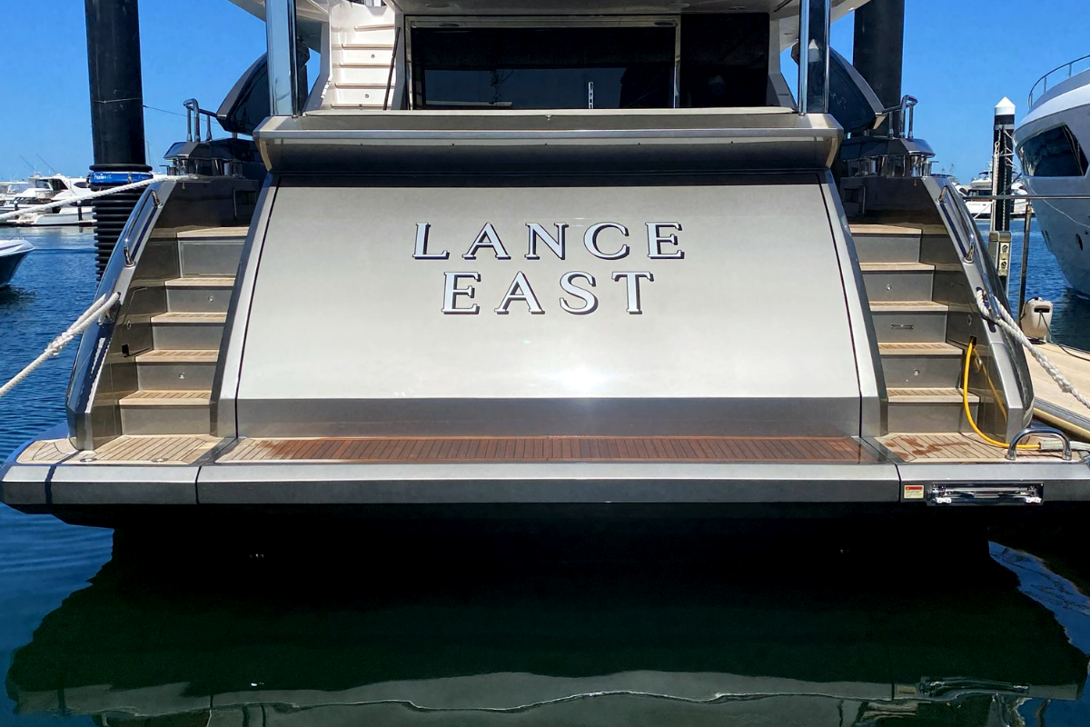 Boat Identity Perth Marine & Boat Signage 6 Photo of Perth launch boat displaying boat name Lance East on back of vessel