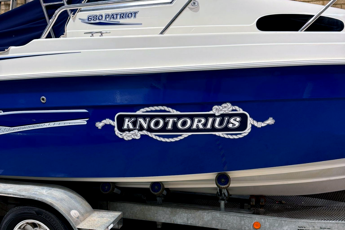 Boat Name Hull Perth Marine & Boat Signage 22 Perth boat name sign Knotorius on trailable Perth boat hull
