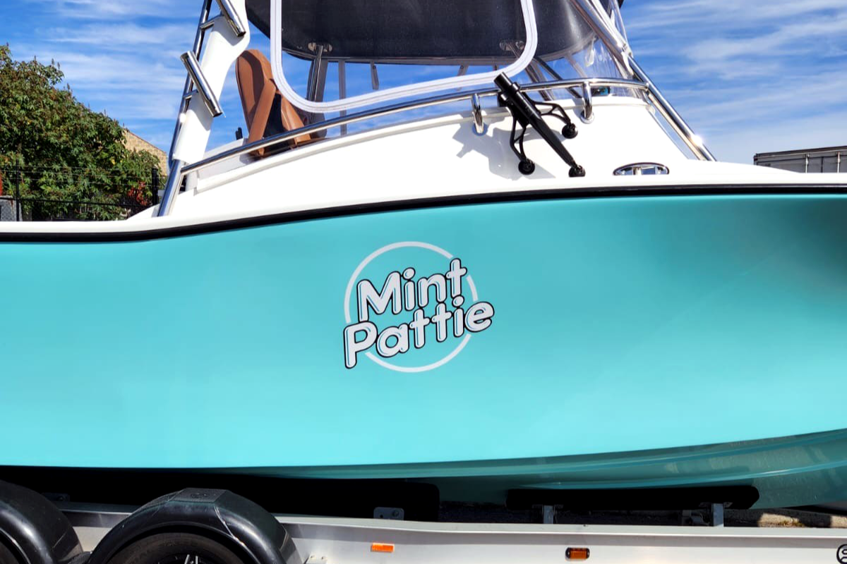 Perth Boat Identity Marine & Boat Signage 14 boat name sign on Perth boat hull Mint Pattie