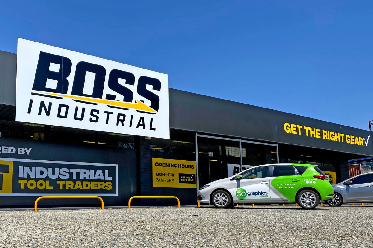 Boss Industrial Shopfront Signage Perth Go Graphics Shopfront Signage 6 Battery World Storefront in Perth displaying professional branded shopfront signage