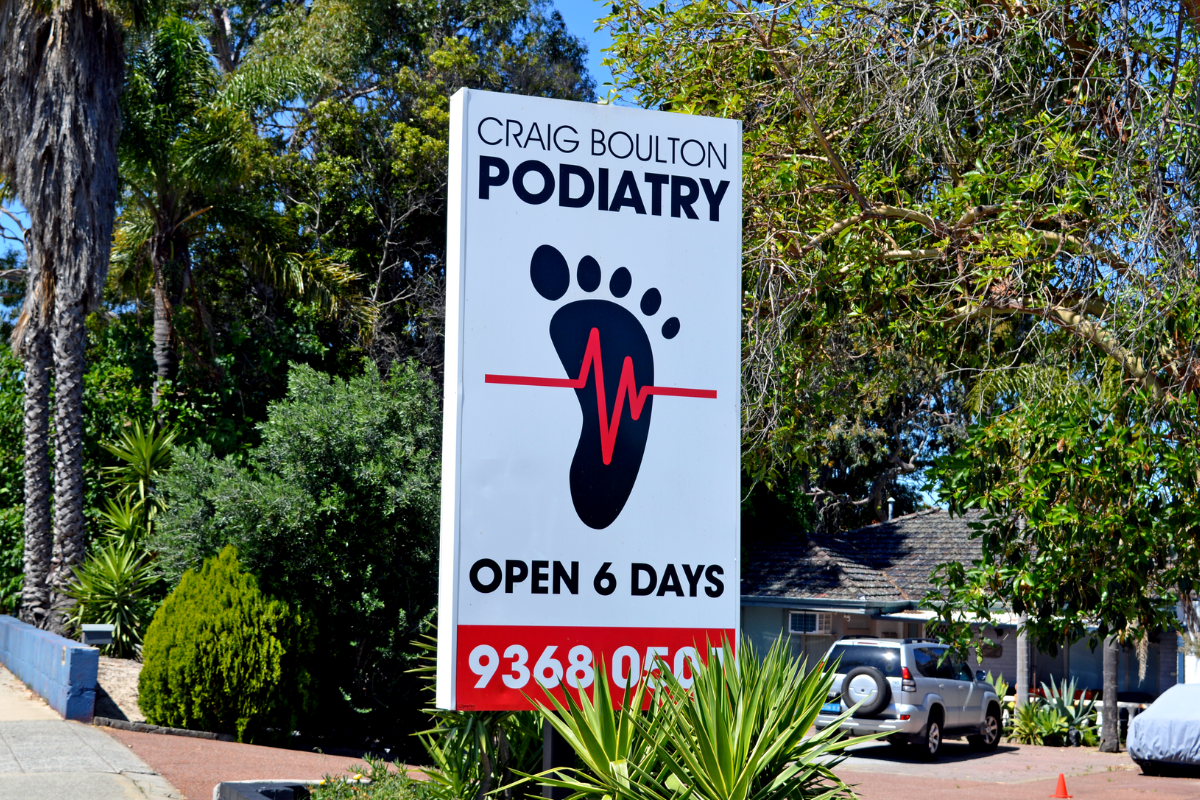 Craig Boulton Pylon Perth Pylon Signage 6 Craig Boulton podiatry pylon sign outside podiatry clinic in Perth