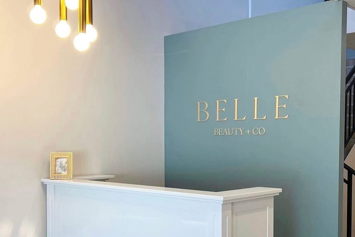 Reception Signage Perth Go Graphics Belle Reception Signage 10 Belle Beauty Co delicate gold brand lettering on reception wall in perth beauty salon